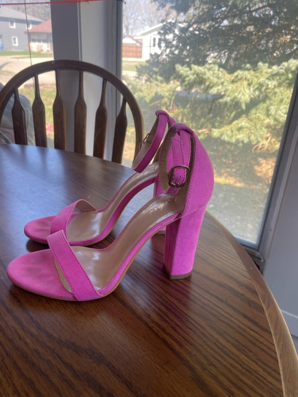 Women’s Pink Block Heel Ankle Strap Sandals